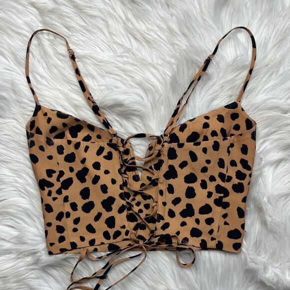 Blue Life Leopard Print Criss Cross Back Crop Top Brown and Black Size Small - Picture 3 of 3